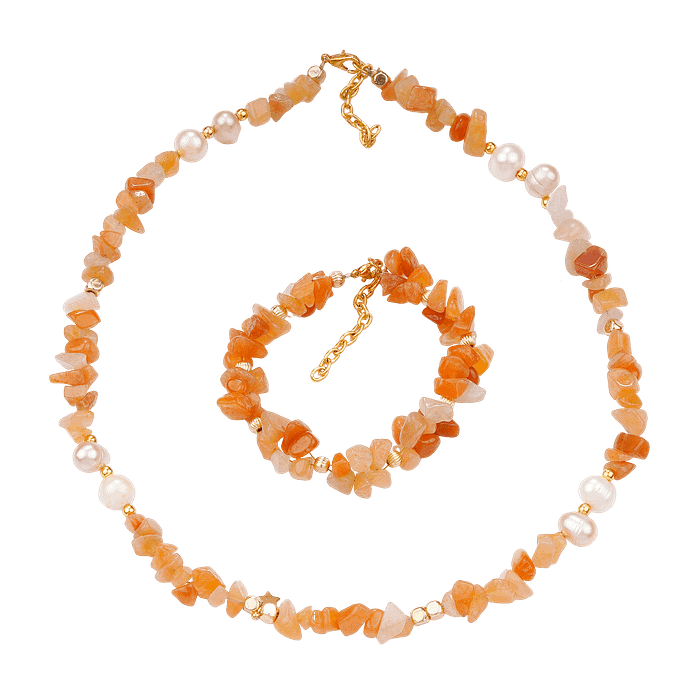 Ensemble Chips d’Agate & Perles de Culture – Élégance Dorée