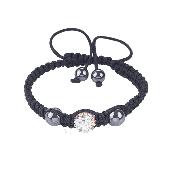 Bracelet Shamballa Tressé en Boule Blanches & Pierres d’Hématite