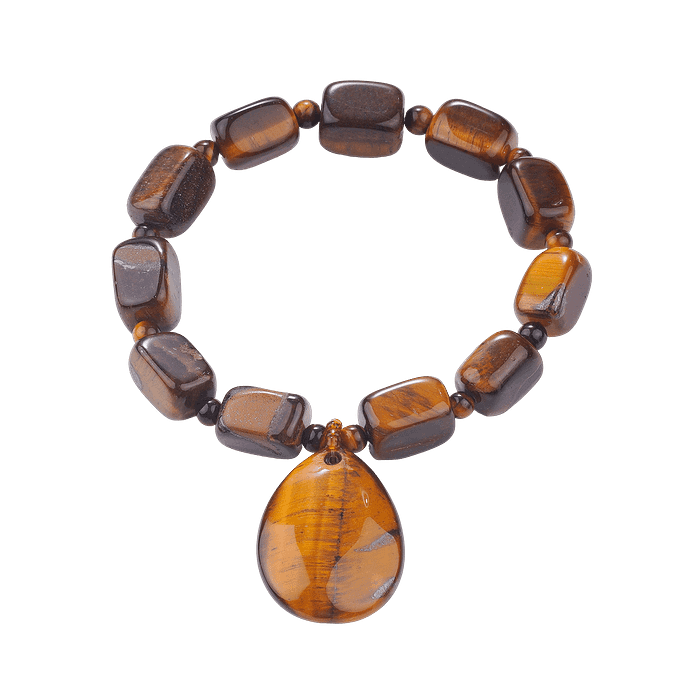 Bracelet Élastique en Œil de Tigre avec Pendentif