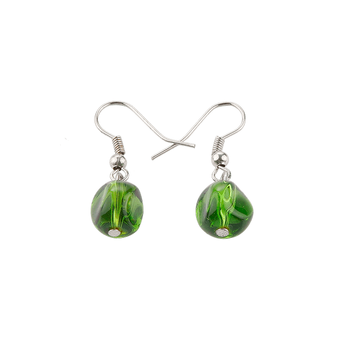 Boucles d’Oreilles en Verre Coloré et Crochet en Métal Argenté