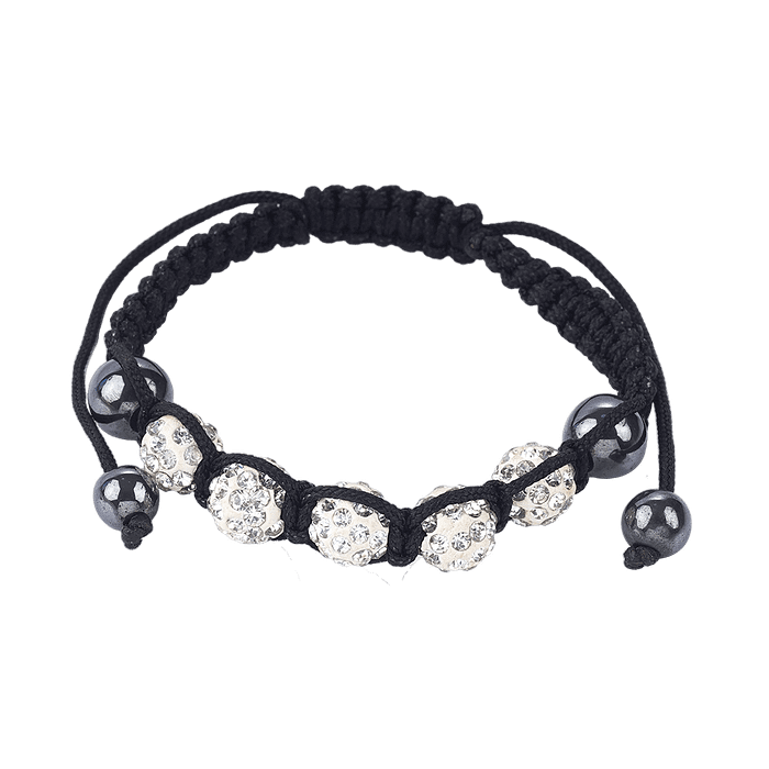 Bracelet Shamballa Tressé en Boules Blanches & Pierres d’Hématite
