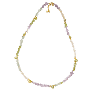 Collier en Chips d’Améthyste, Péridot et Perles de Culture