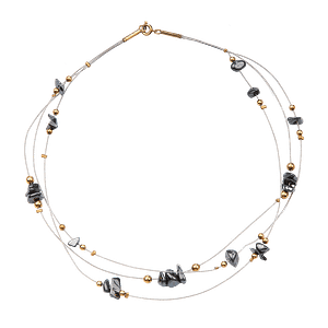 Collier en Chips d’Onyx sur Fil Nylon Transparent et Métal Argenté