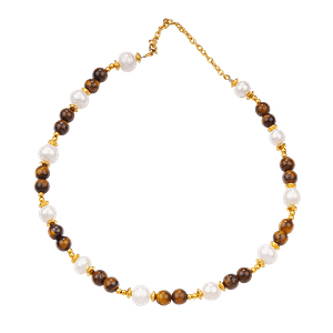 Collier Bicolore en Perles de Culture et Œil de Tigre